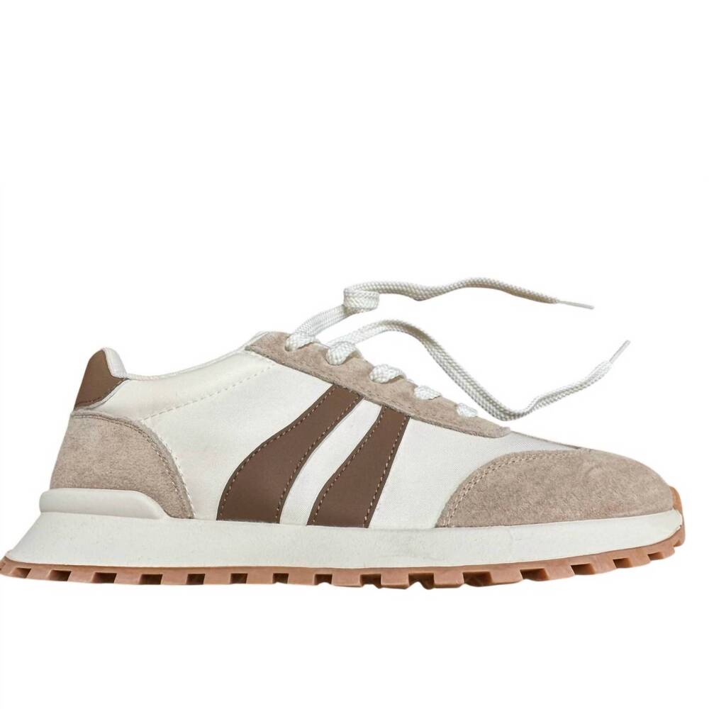 NEW COZY GIRL women's lace up tennis shoe in brown/beige